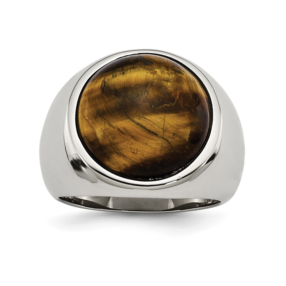 Stainless Steel Polished Tiger's Eye Ring Size - 10