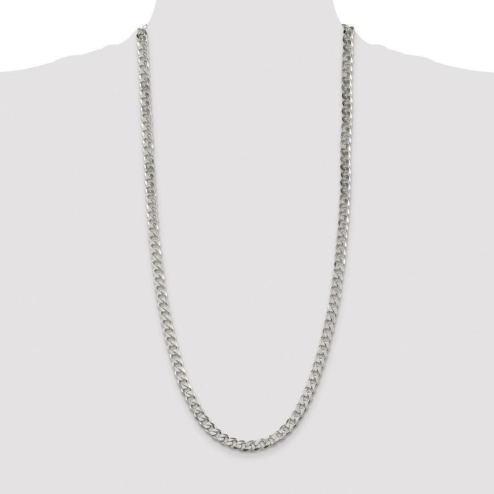 Sterling Silver Rhodium-plated 7mm Pave Curb Chain
