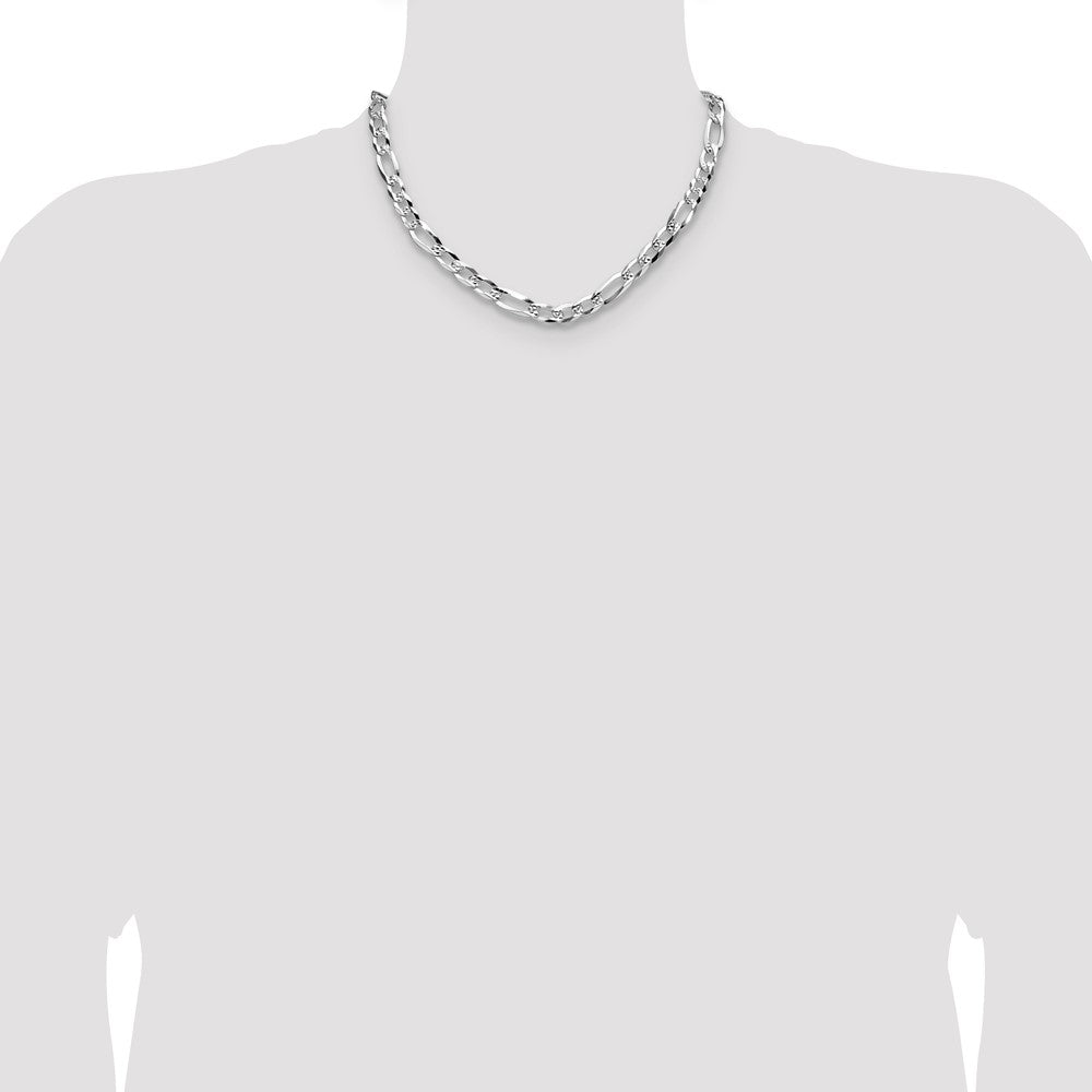 Sterling Silver 8.0mm Flat D/C Pave Figaro Chain