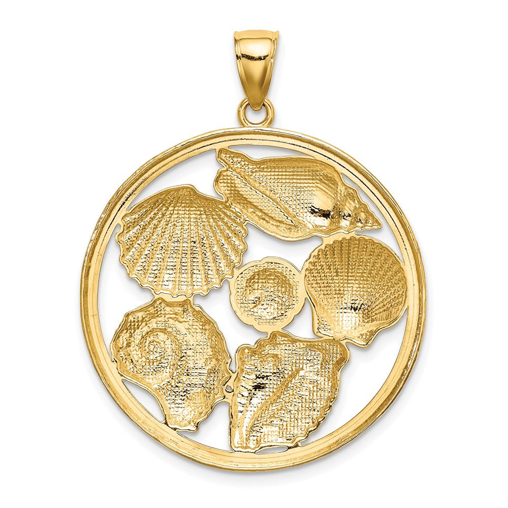 14k with White Rhodium Shell Cluster in Circle Charm