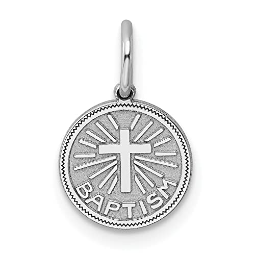 Sterling Silver Rhodium-plated Baptism Disc Charm