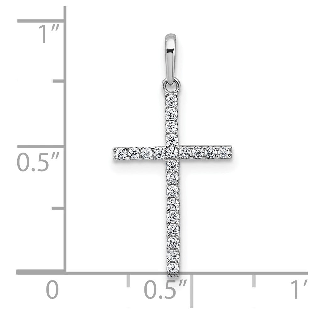10k White Gold Polished CZ Latin Cross Pendant