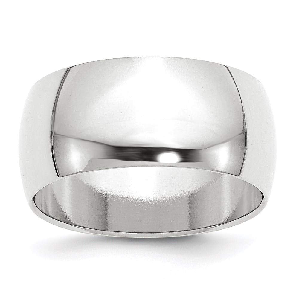 10k White Gold 10mm Half Round Wedding Band Size 12.5