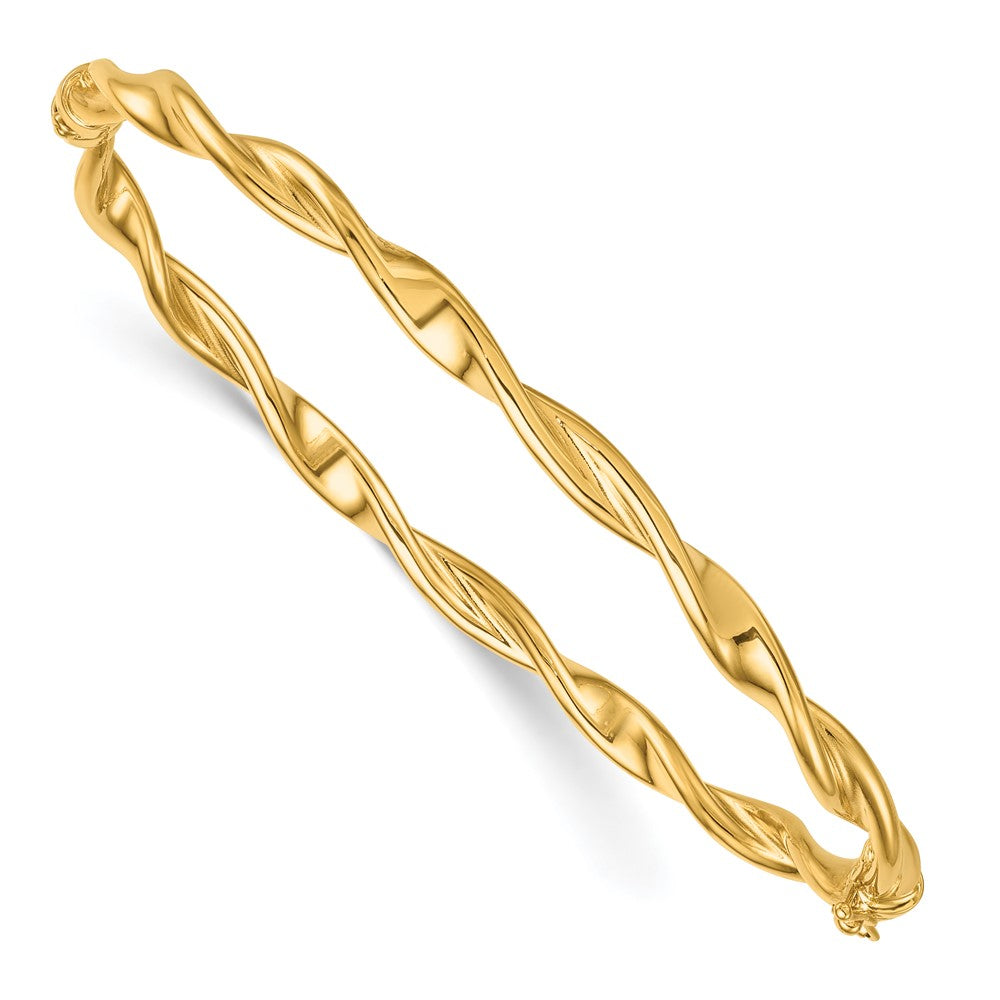 14k Polished and Twisted 3.80mm Hinged Oval Bangle Bracelet