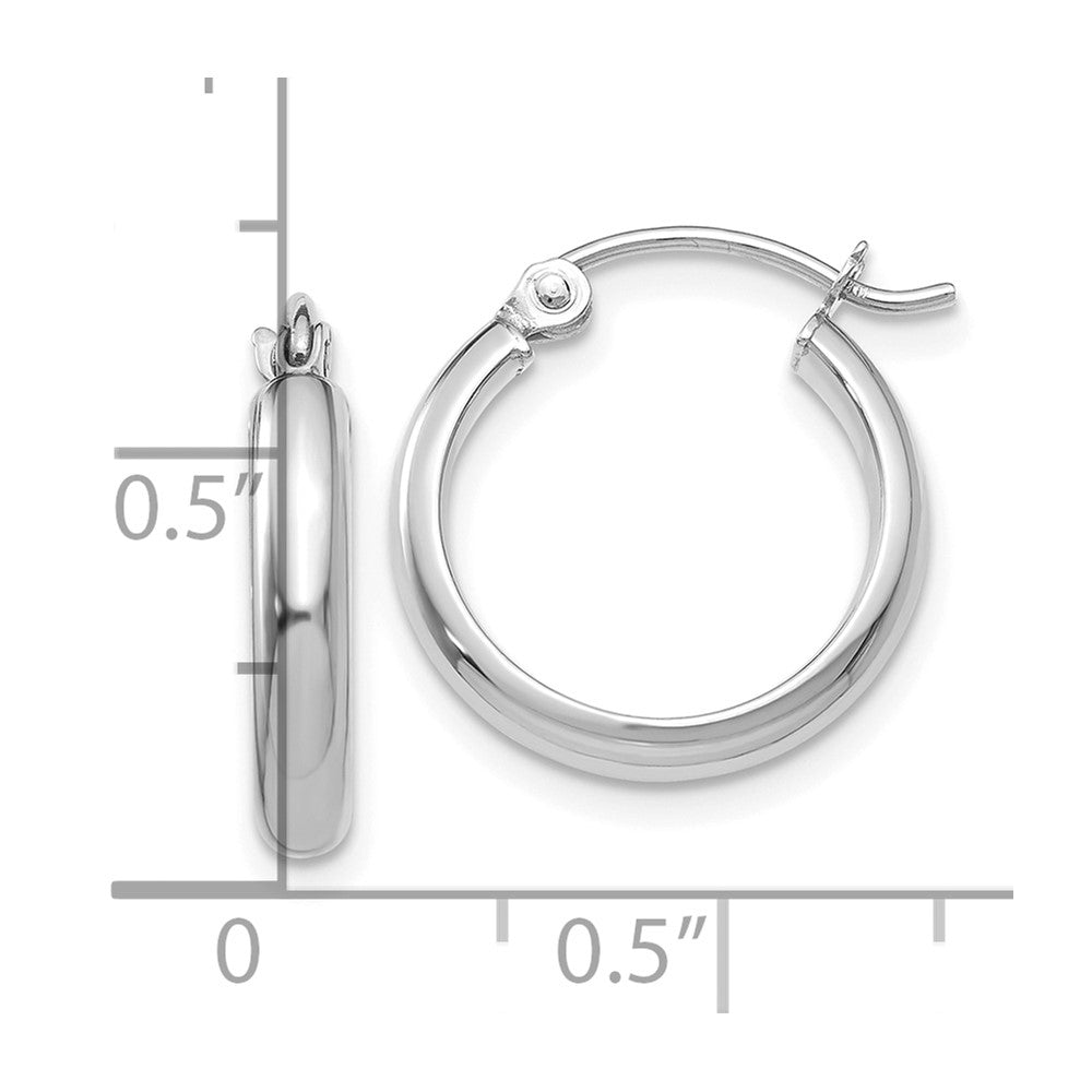10k White Gold Round Tube Hoop Earrings