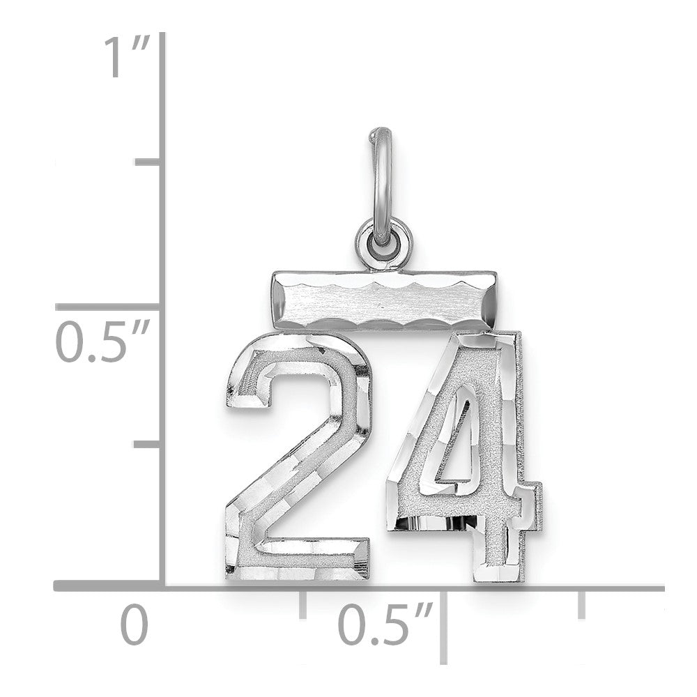 Sterling Silver Rhodium-plated Diamond-cut #24 Charm