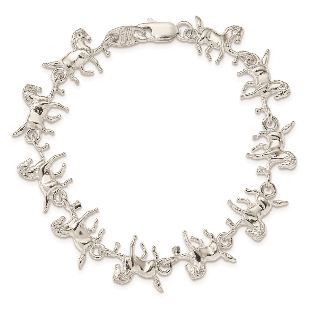 Sterling Silver Horses Bracelet 7 inches