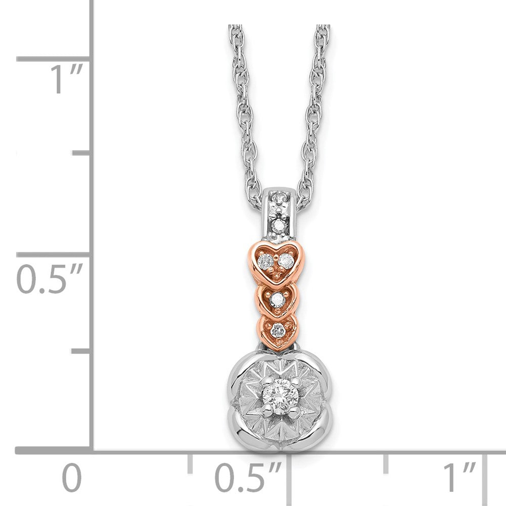 Sterling Silver and Rose Tone Polished Diamond Hearts Necklace