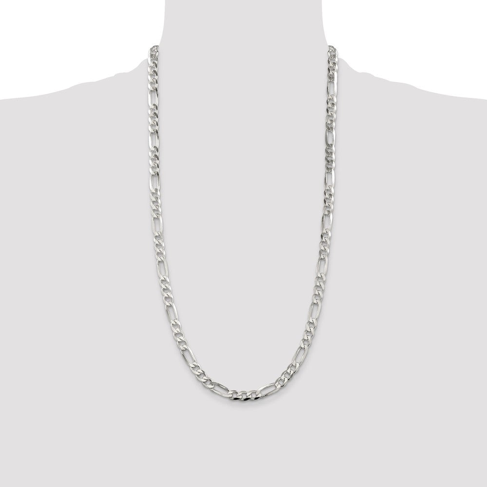 Sterling Silver 7.0mm Pav‚ Flat Figaro Chain