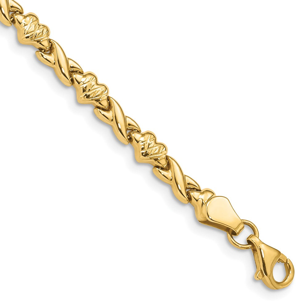 14k Polished D/C Heart 7in Bracelet 7 inches