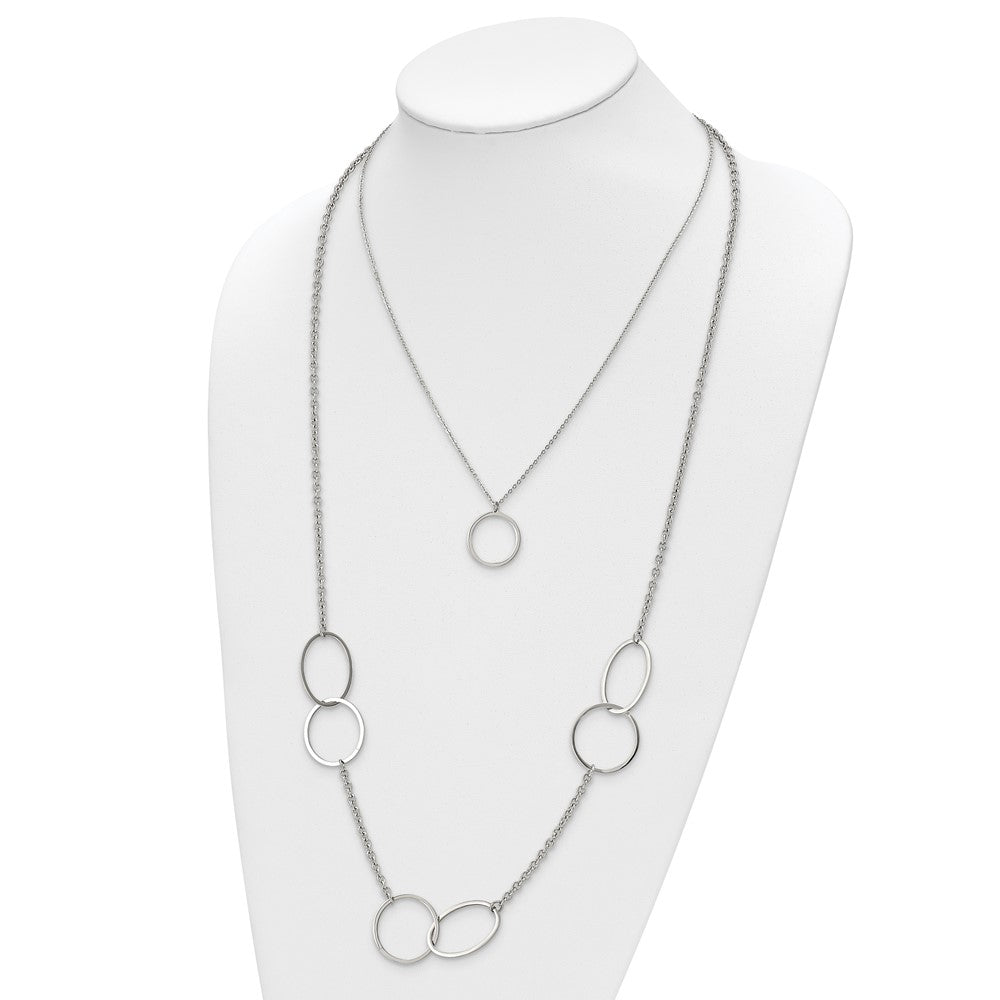 Stainless Steel Polished with Circles 2-Strand 20in Necklace