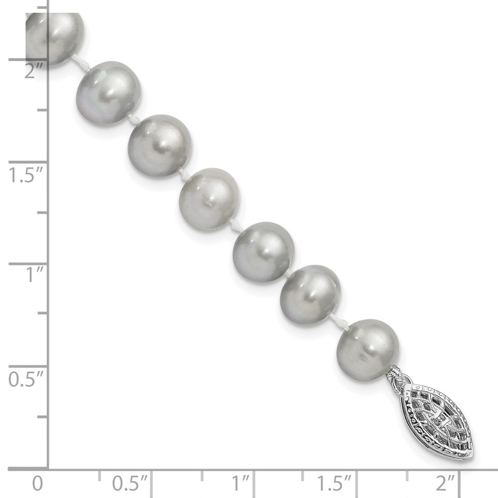 Sterling Silver Rhodium-plated 7-8mm Grey Near-Round Freshwater Cultured Pearl 7.25 inch Bracelet 7.25 inches