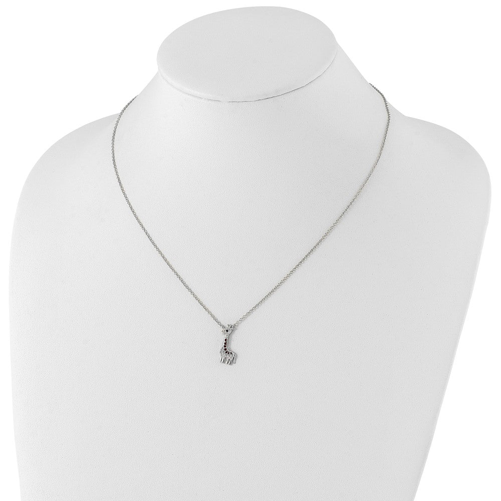Cheryl M Sterling Silver Rhodium-plated Polished and Enameled Black and White CZ Giraffe 16 Inch with 2 Inch Extension Necklace