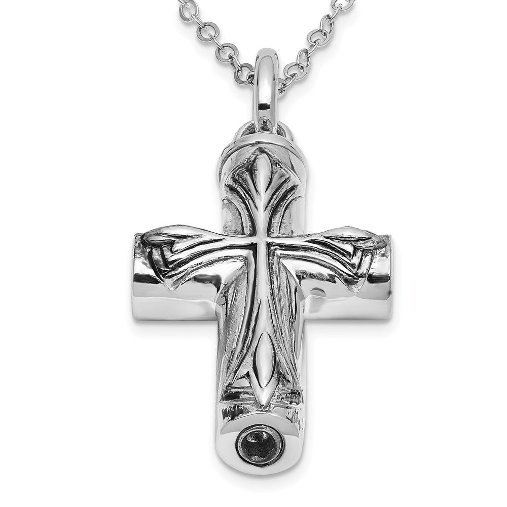 Sentimental Expressions Sterling Silver Rhodium-plated Antiqued Cross Ash Holder 18 Inch Necklace 20 Inches