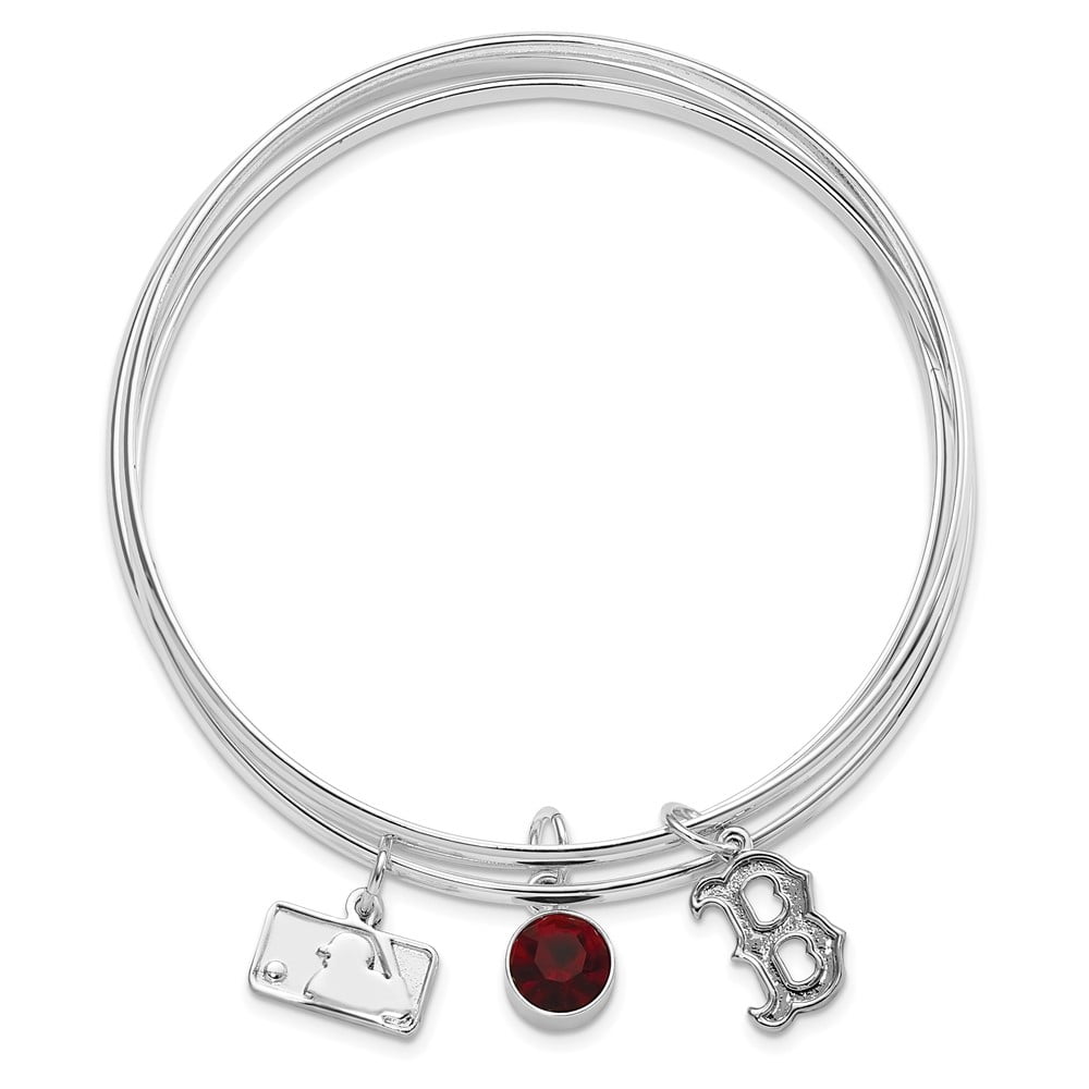 Finest Gold MLB Boston Red Sox Red Crystal Slip On Charm Triple Bracelet Set