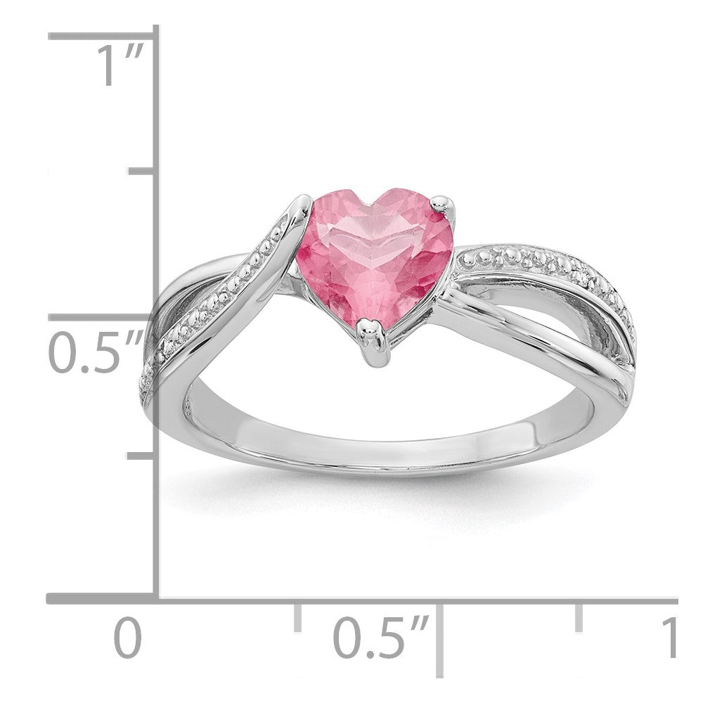 Sterling Silver Heart Shaped CR Pink Sapphire & Diamond Ring