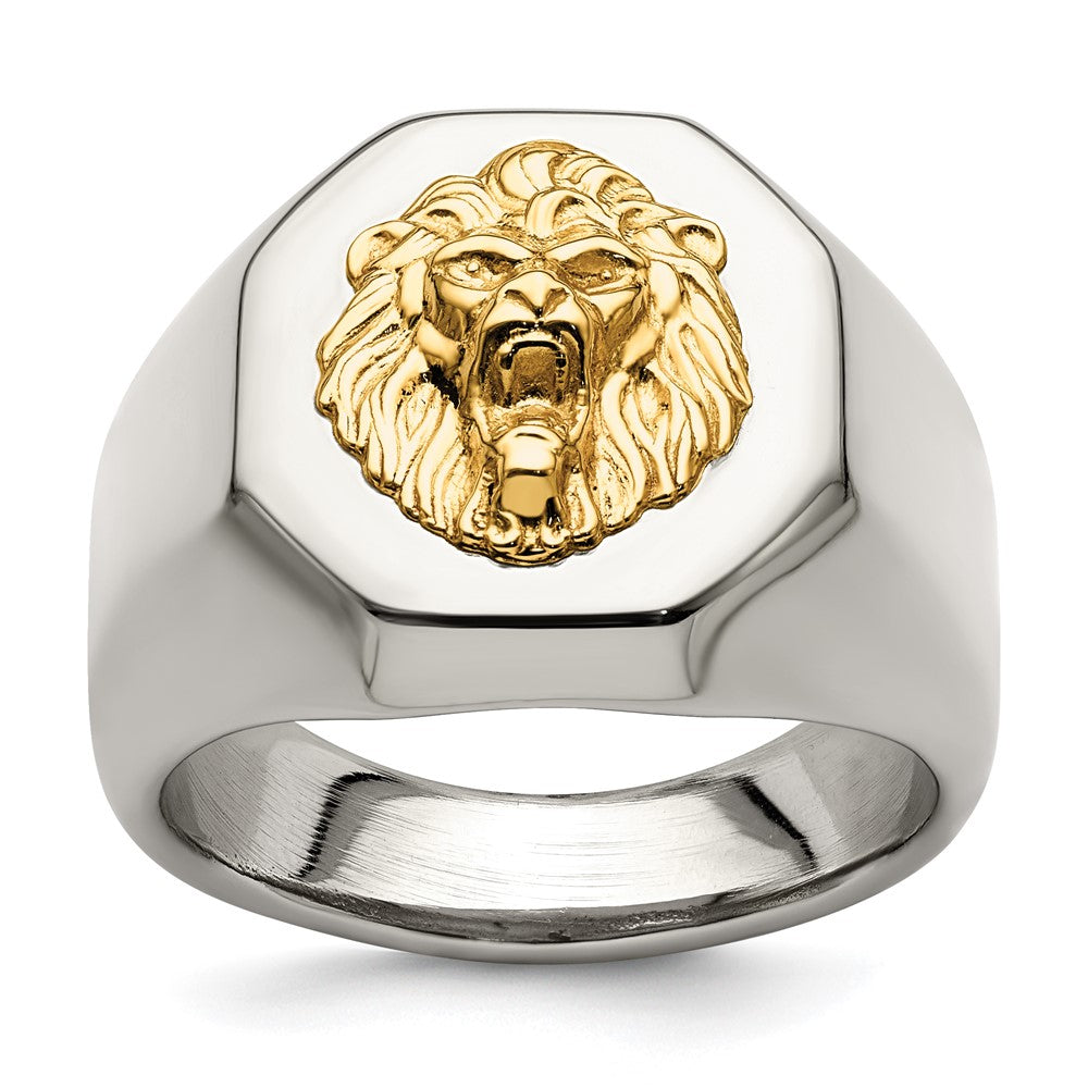Stainless Steel w/14k Accent Polished Lion Head Ring Size - 10