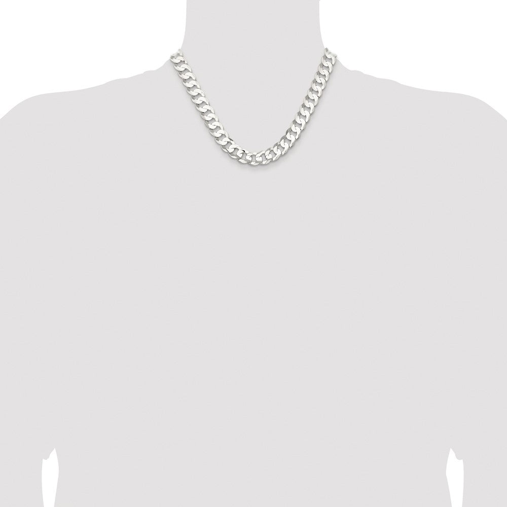 Sterling Silver Rhodium-plated 11.9mm Concave Beveled Curb Chain