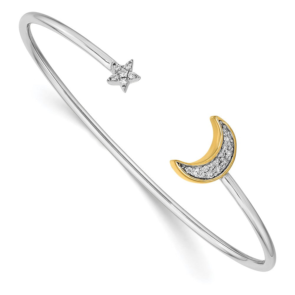 14k Two-tone Moon w/Star Diamond Cuff Bangle 7 inches