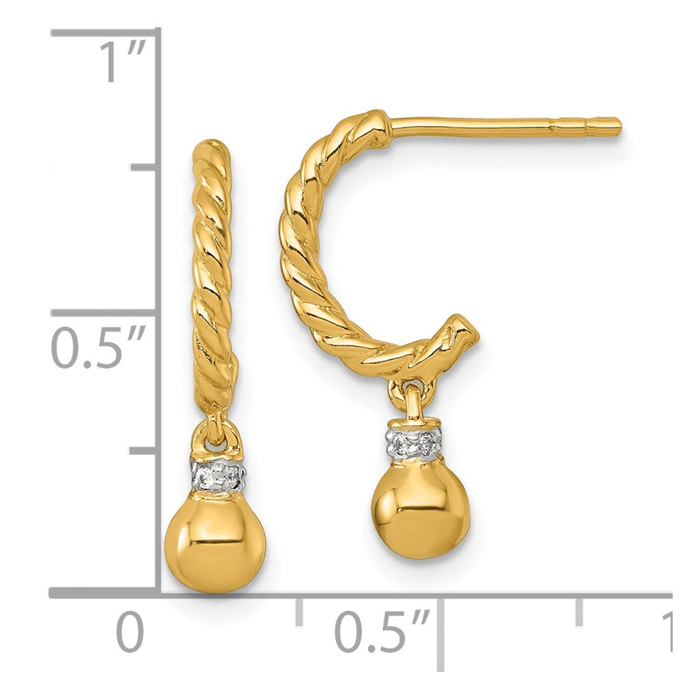 Sterling Silver Gold-plated Polished and Twisted CZ Post J-Hoop Dangle Earrings