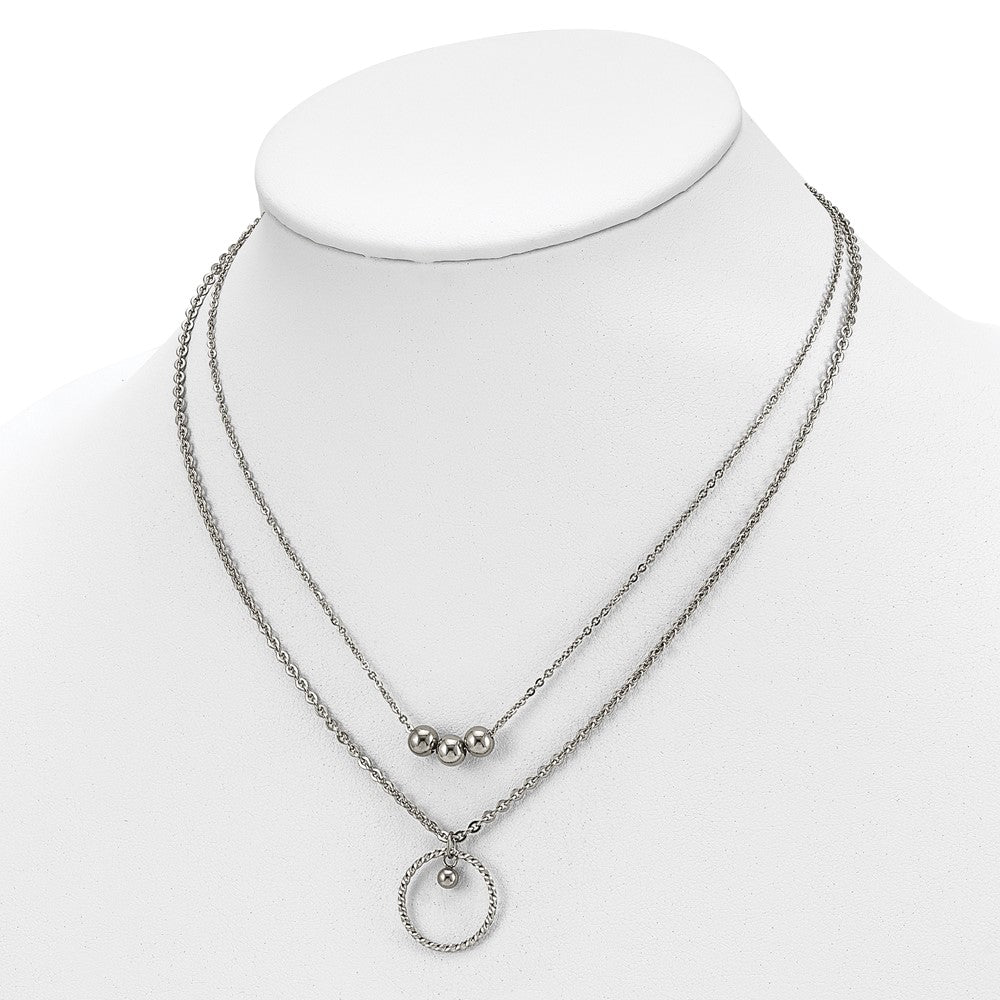 Stainless Steel Polished 2 Strand 16.5in w/1.75in ext Necklace