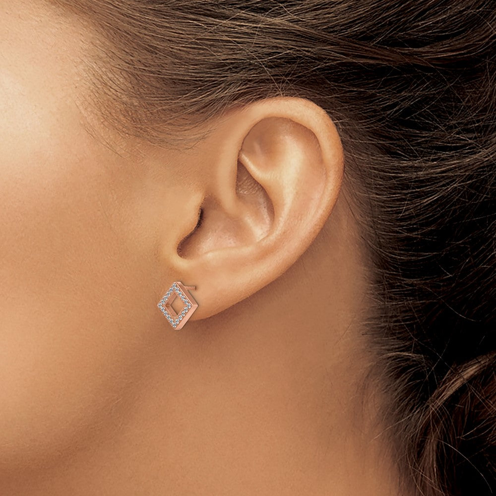 Stainless Steel Polished Rose IP-plated CZ Diamond-shaped Post Earrings