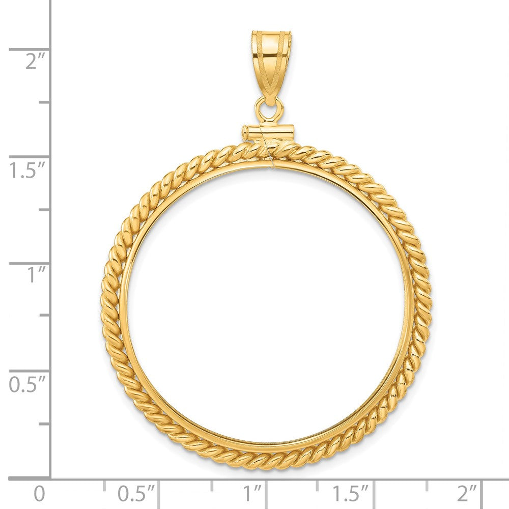 Wideband Distinguished Coin Jewelry 14k Polished Twisted Wire 34.2mm x 2.85mm Screw Top Coin Bezel Pendant