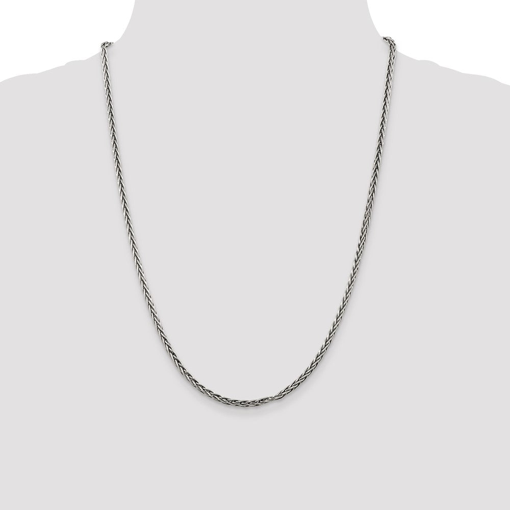 Sterling Silver Antiqued 3.25mm Solid Square Spiga Chain 24 Inches