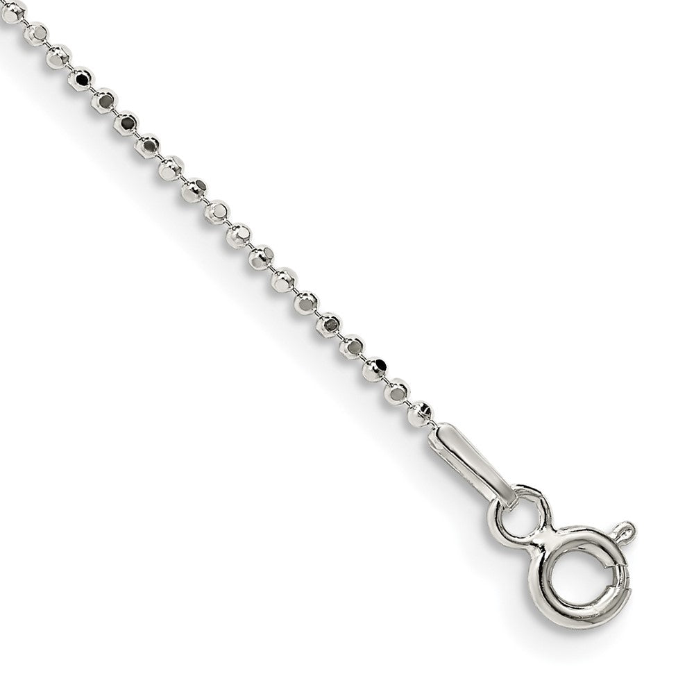 Sterling Silver 1.05mm Square Fancy Beaded Chain Anklet 9 inches