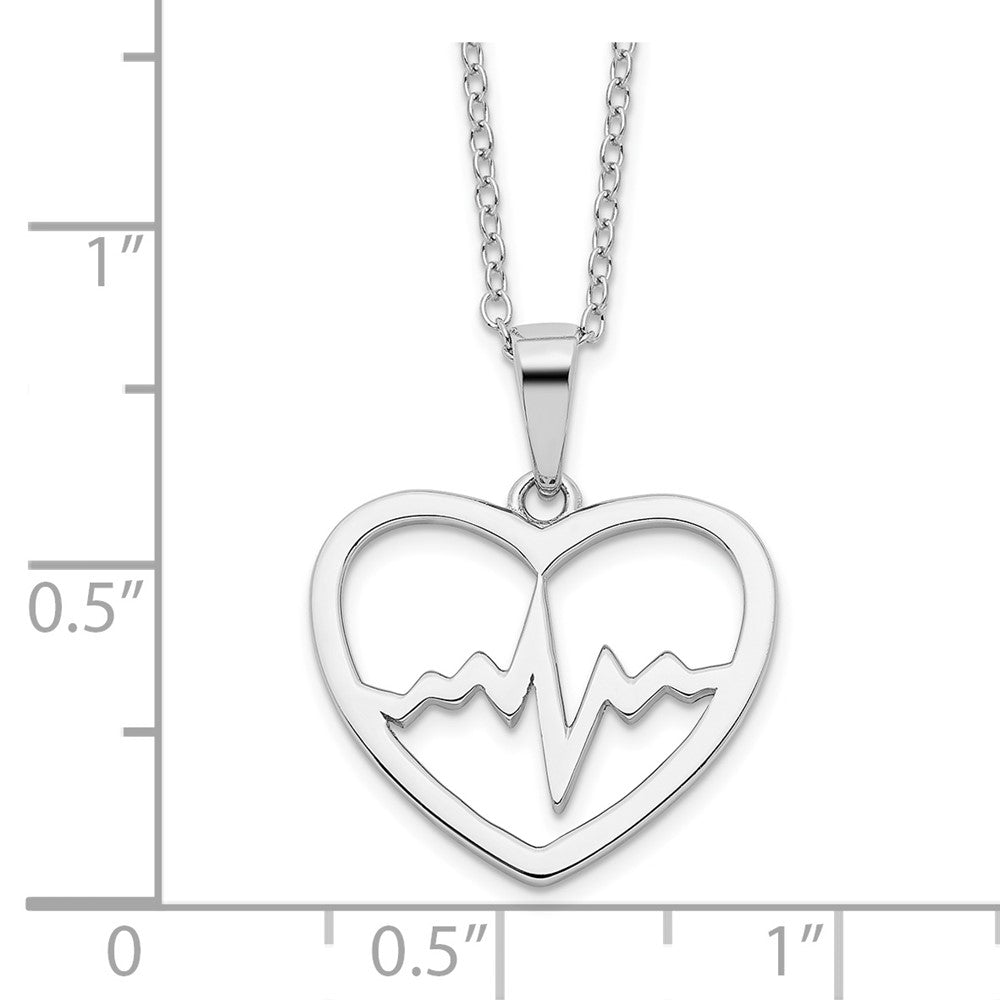 Sterling Silver Rhodium-plated Heartbeat in Heart 16in w/2in Ext Necklace 16 Inches