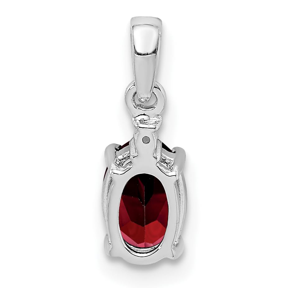 Sterling Silver Rhodium Plated Diamond & Garnet Oval Pendant