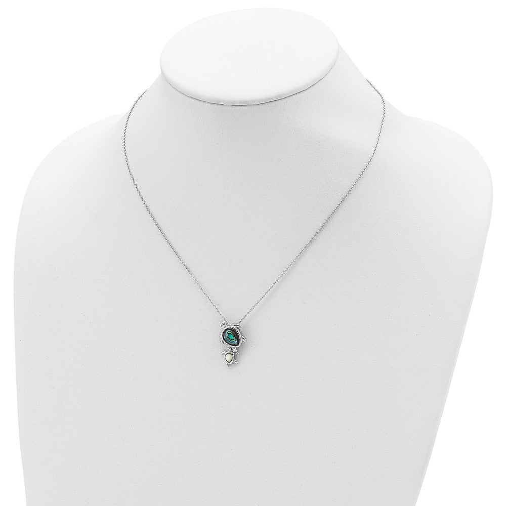 Sterling Silver Rhodium-plated Polished Abalone and Mother of Pearl Turtle 18 inch Necklace 18 Inches