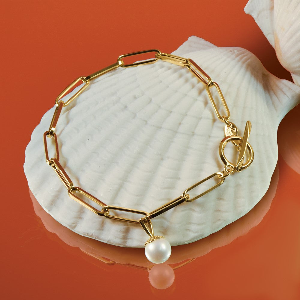14K Polished FW Cultured Pearl Fancy Link Toggle Bracelet 7.5 inches