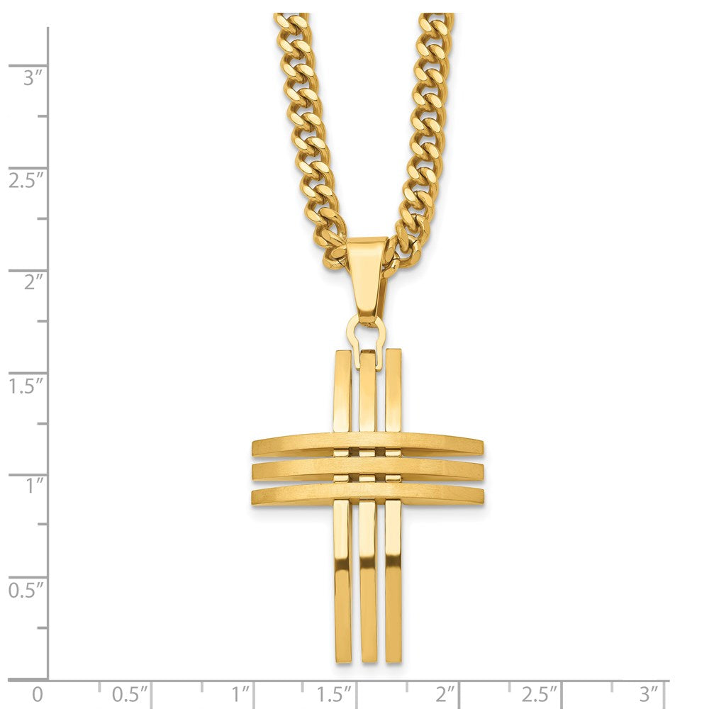 Stainless Steel Brushed and Polished Yellow IP-plated Cross Necklace