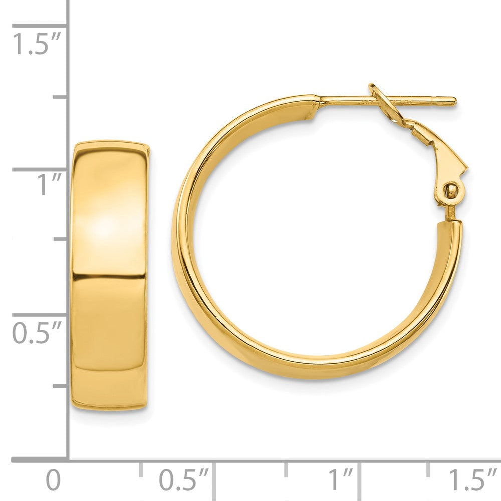 10k High Polished 7mm Omega Back Hoop Earrings