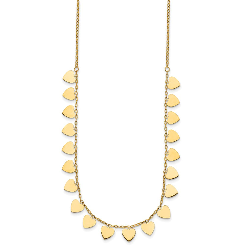 14K YG Hearts 16in + 2in Ext shiny finish Necklace