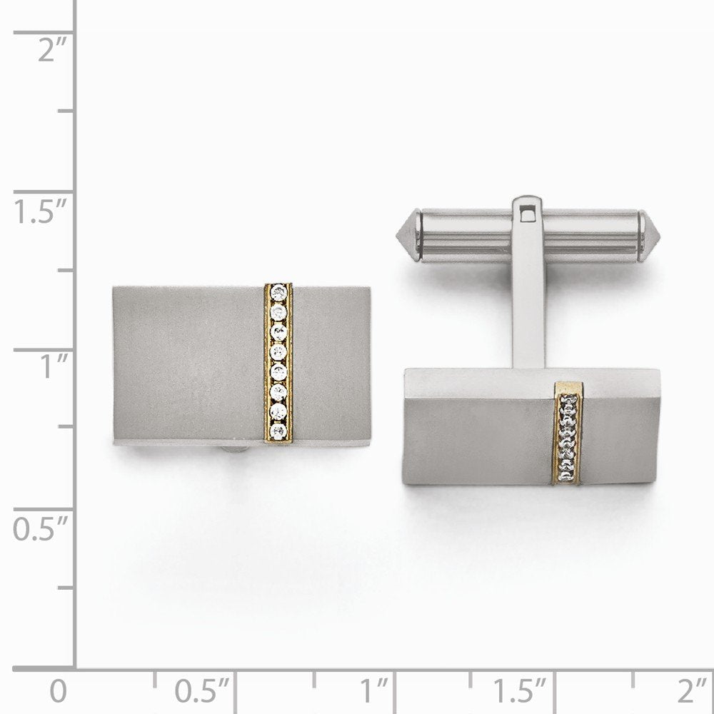 Titanium Brushed Yellow IP-plated CZs Rectangular Cuff Links