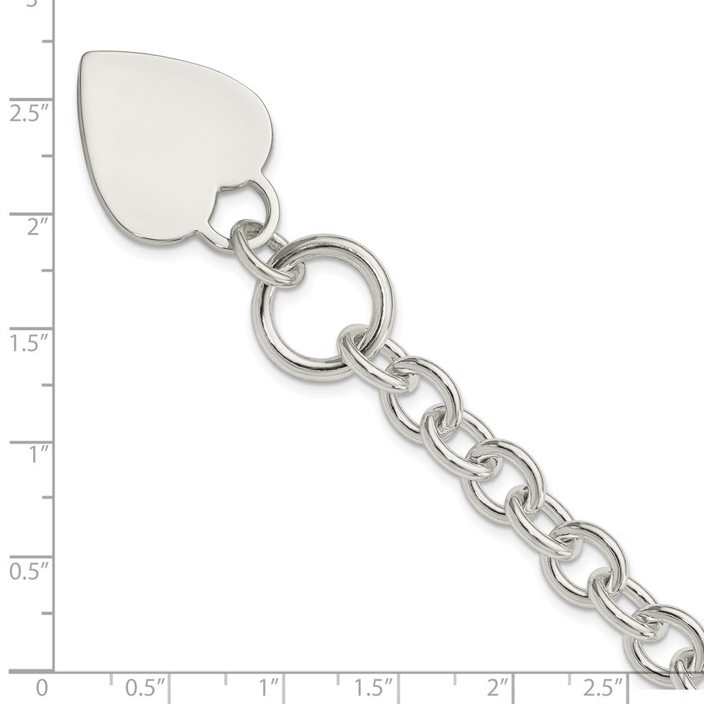Sterling Silver Engraveable Heart Disc on Fancy Link Toggle Bracelet 8.75 inches