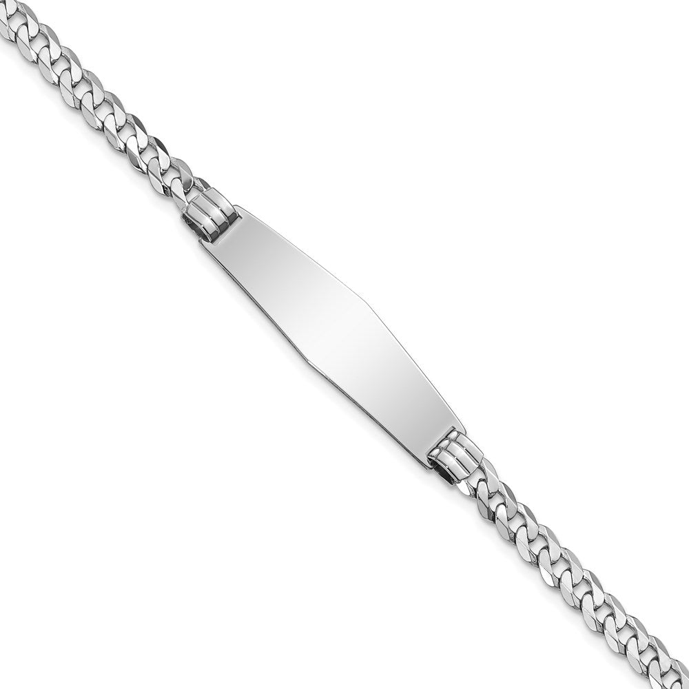 14k WG Flat Curb Link Soft Diamond Shape ID Bracelet 7 inches
