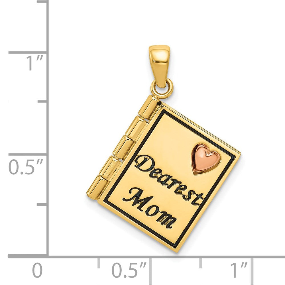 14K Two-tone Moveable 3D DEAREST MOM Book Pendant
