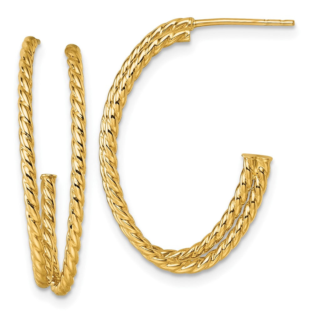 10k Polished Double Strand Twisted J-Hoop Post Earrings