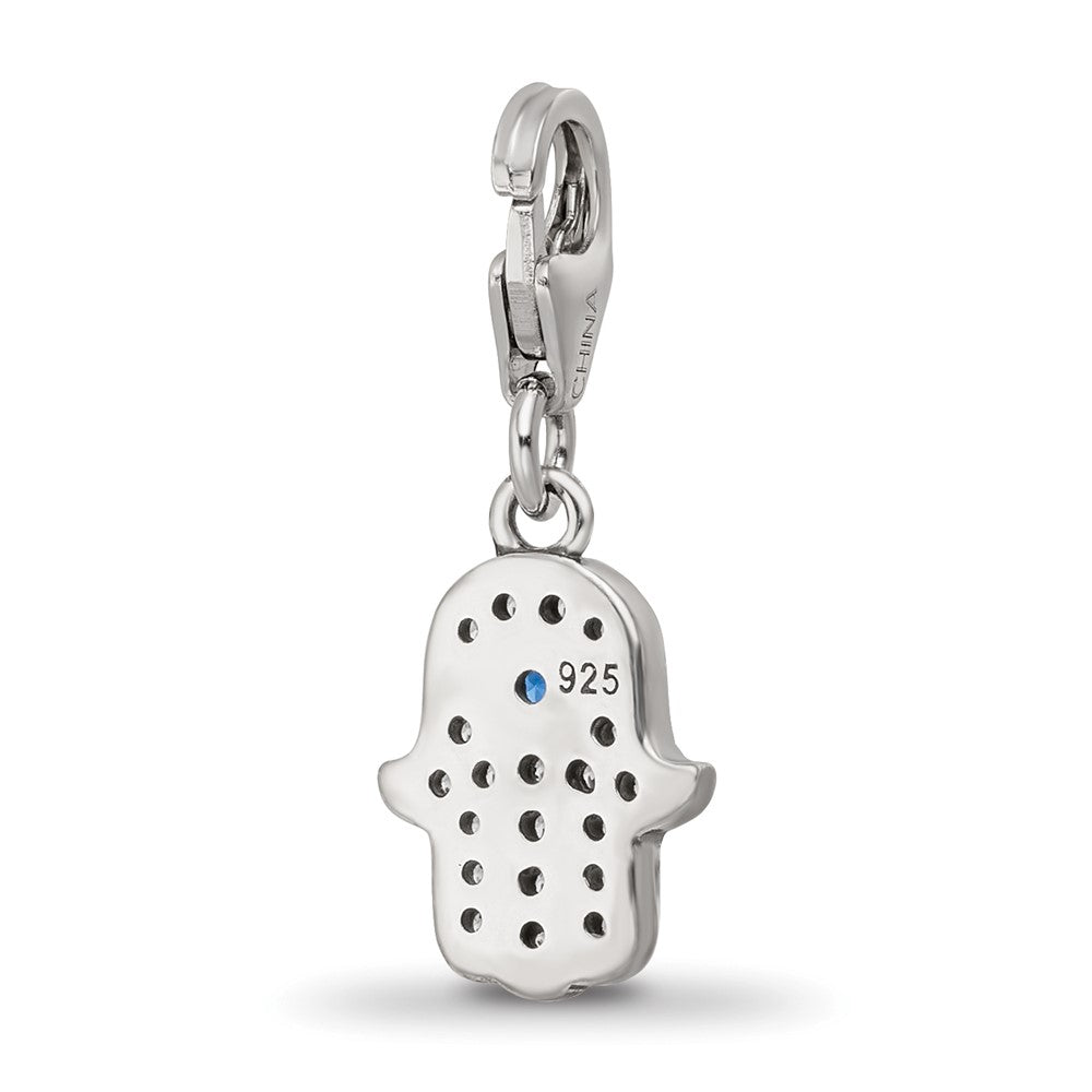 SS Reflections Rhod-plated CZ & Blue Spinel Hamsa/Chamseh Click-On Bead