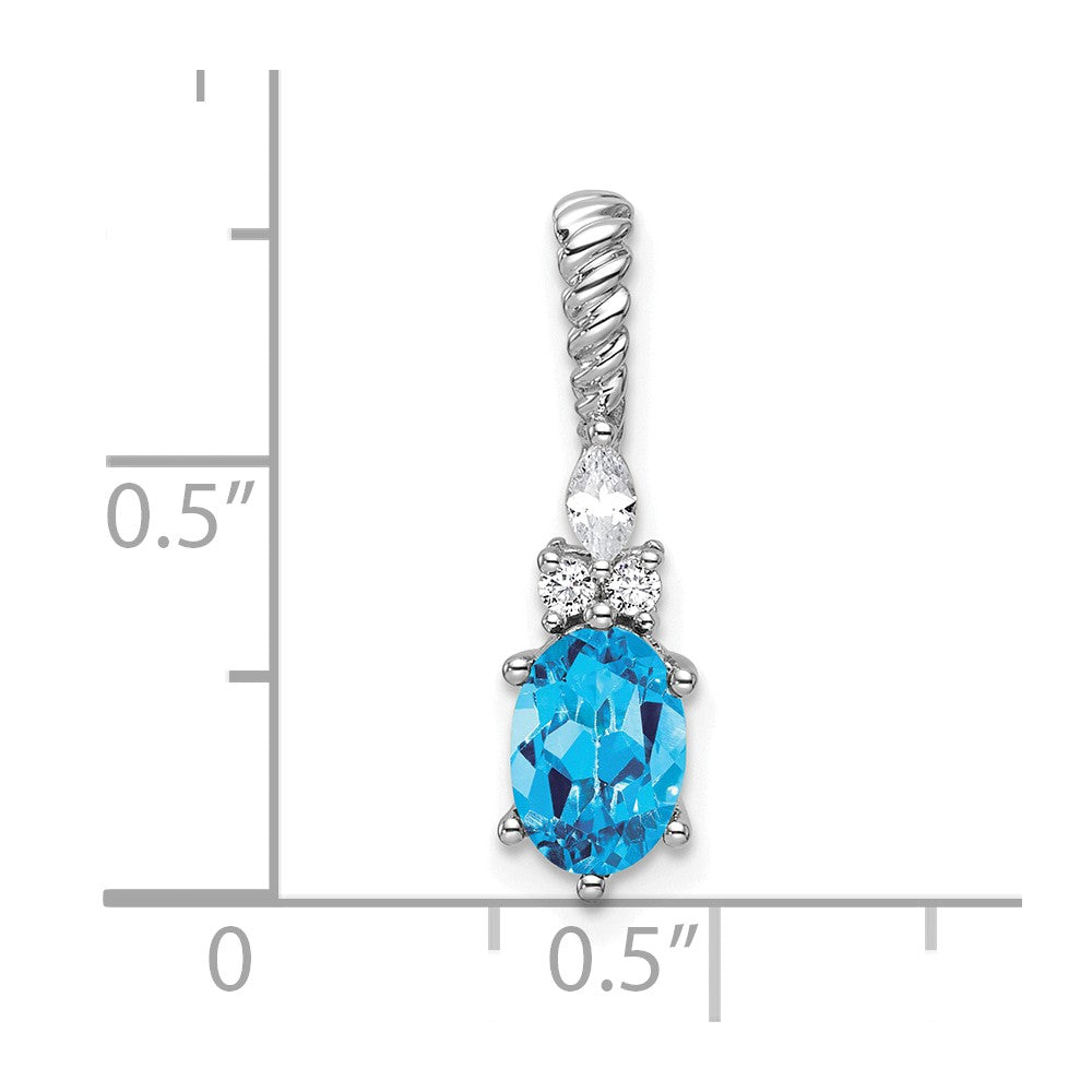 14K White Gold Polished Diamond and Blue Topaz Twisted Chain Slide