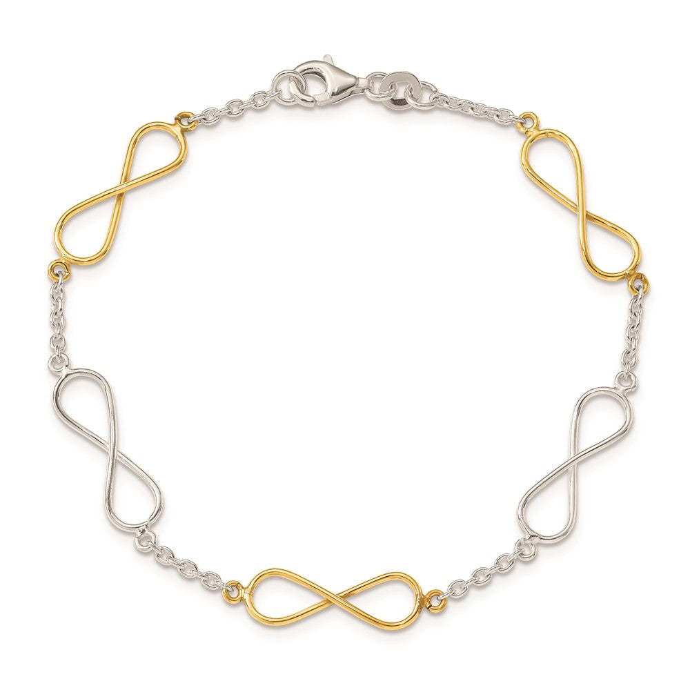 Sterling Silver Polished Flash Gold Infinity Symbol Bracelet 7.5 inches