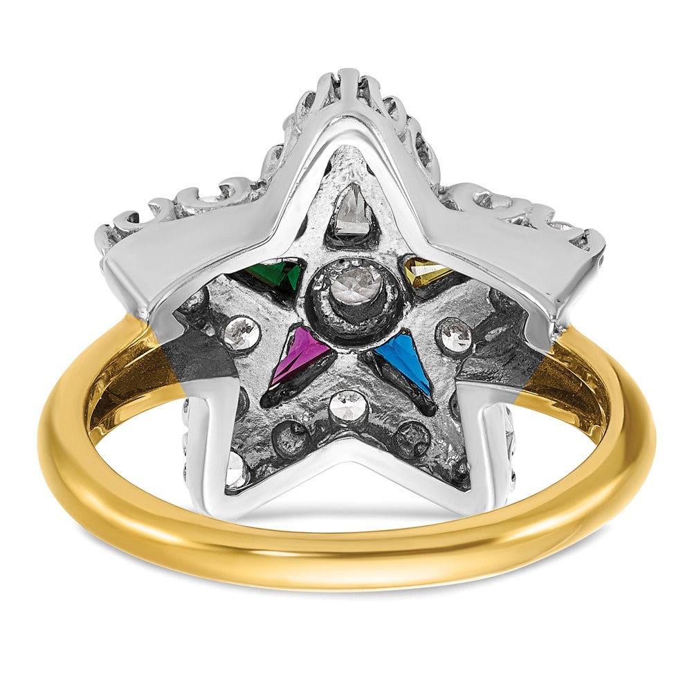 IBGoodman 14k Two-tone Women's Polished and Beaded with Multi-color CZ and Diamond Eastern Star Masonic Ring