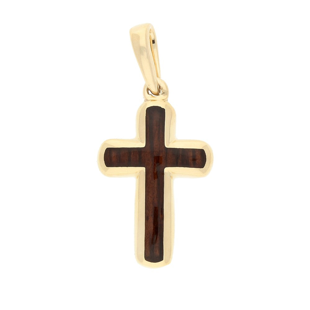 14KT KOA INLAY CROSS PENDANT NO CHAIN