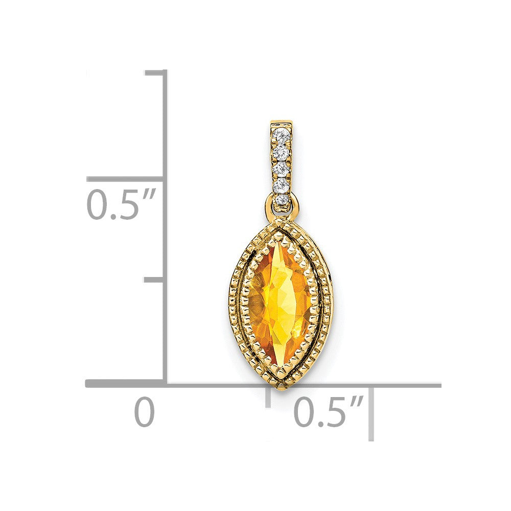 14k Marquise Citrine and Diamond Pendant