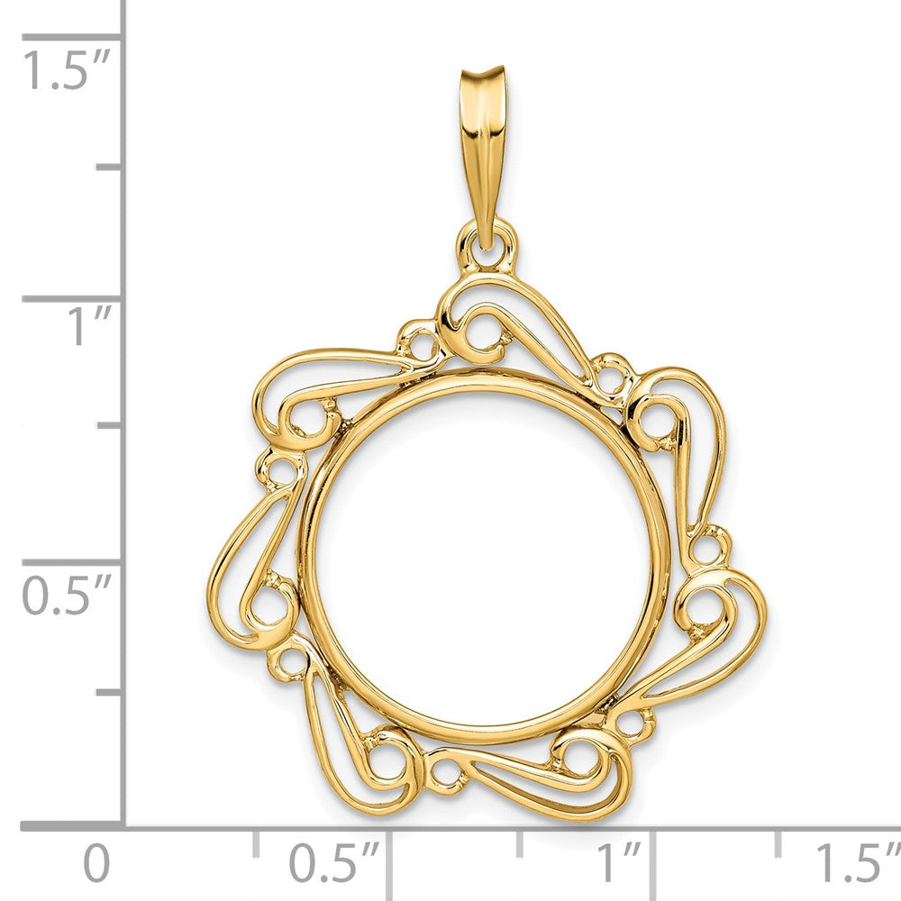Wideband Distinguished Coin Jewelry 14k Polished Curved Scroll 17.8mm Prong Coin Bezel Pendant