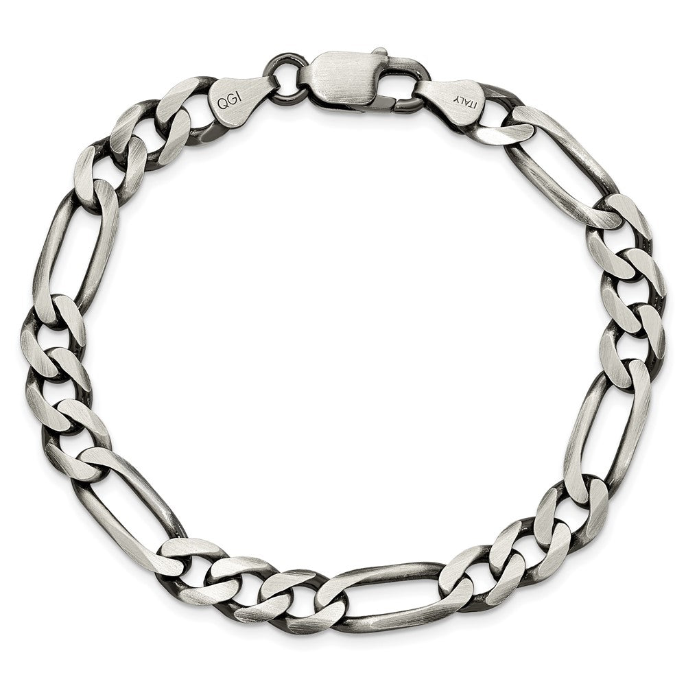Sterling Silver Antiqued 7.5mm Figaro Chain 8 inches