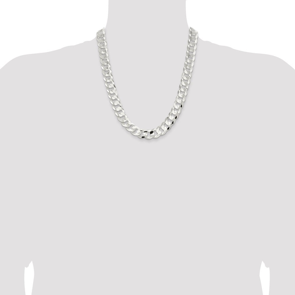 Sterling Silver 14.0mm Concave Beveled Curb Chain 22 Inches